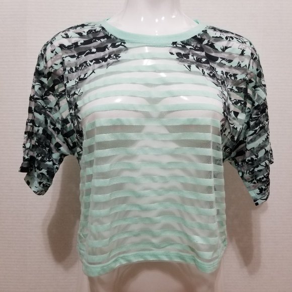 Xhilaration top Medium sheer striped floral graphic 100% polyester summer - Picture 1 of 9